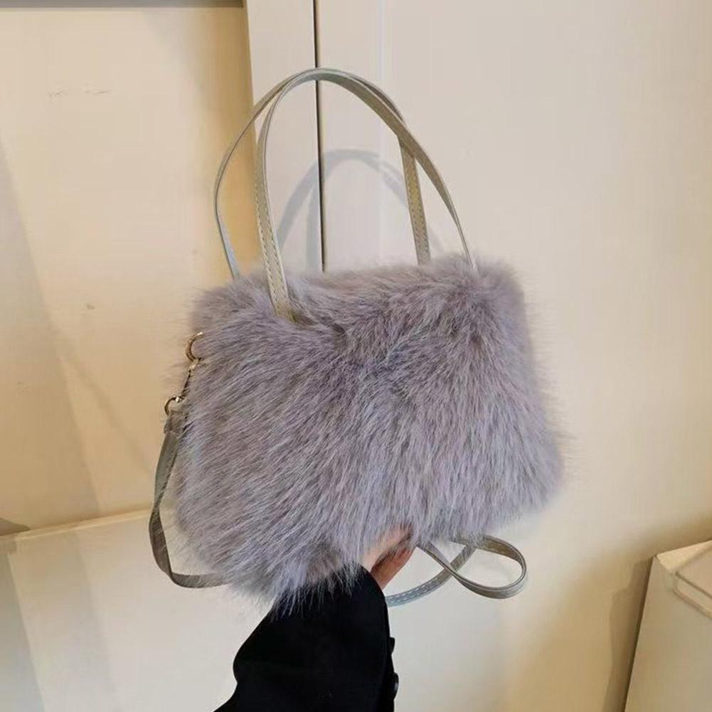 Women Winter Faux Fur Bucket Bag Plush Luxury Soft Crossbody Shoulder Handbag
