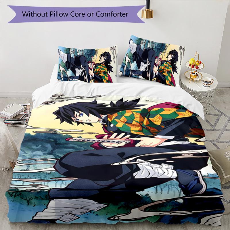 3pcs Tomioka Giyuu4 Design Cover Set - HD Printed Bedding with 1 Cover and 2 Pillowcases - Perfect for Home and Dorm Decor