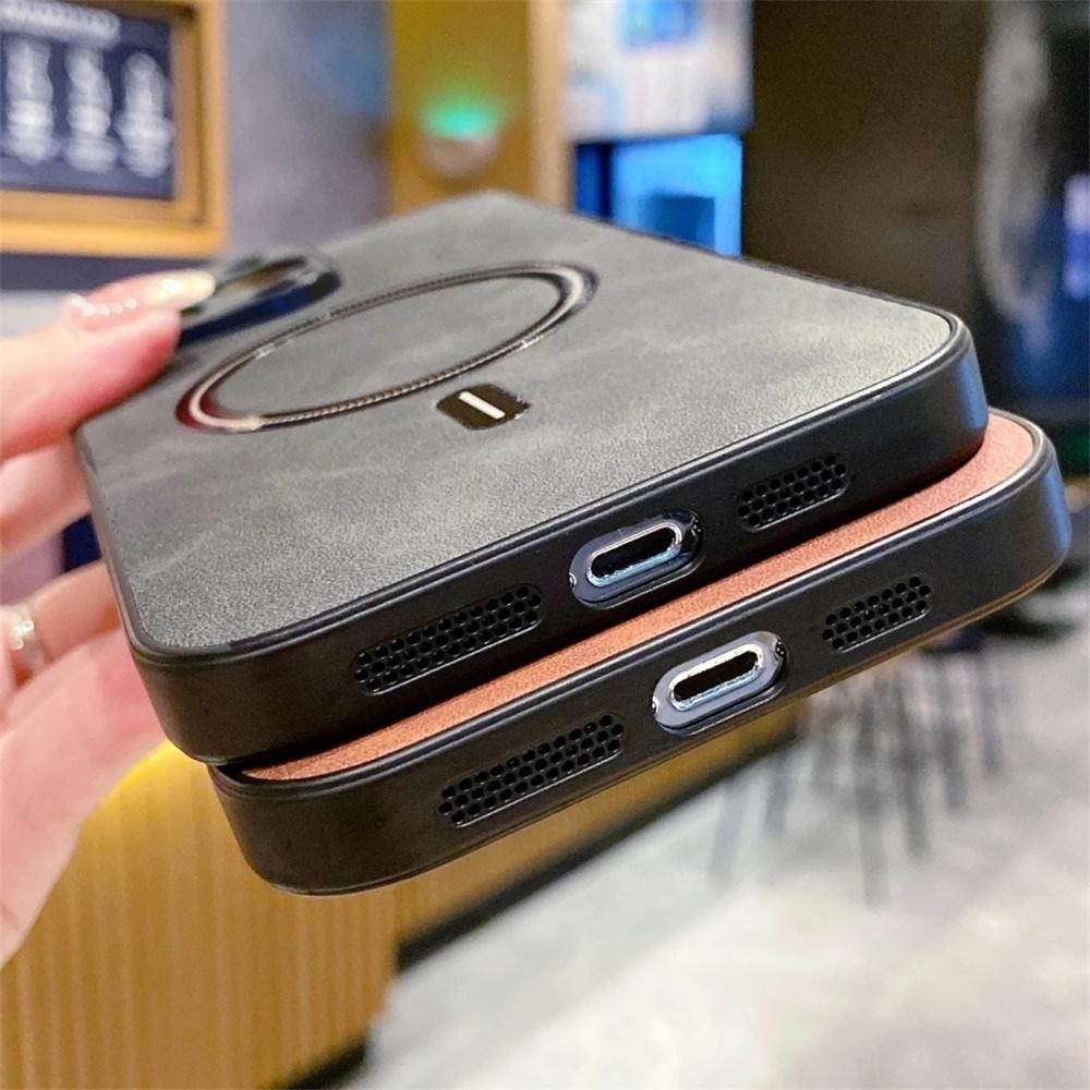 For Magsafe Leather Shockproof Phone Case For iPhone 17 Air 16 15 14 12 13 Pro Max Plus Soft Wireless Charge Cover Cases