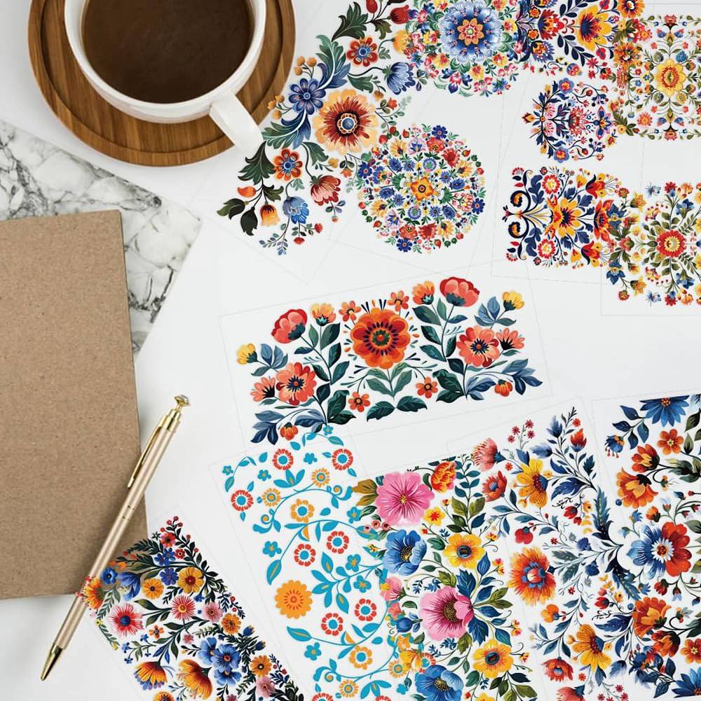 PVC DIY Heat Transfer Paper for UV Sublimation Cup Flower 110x240mm 10 style 1pc/style 10pcs/set