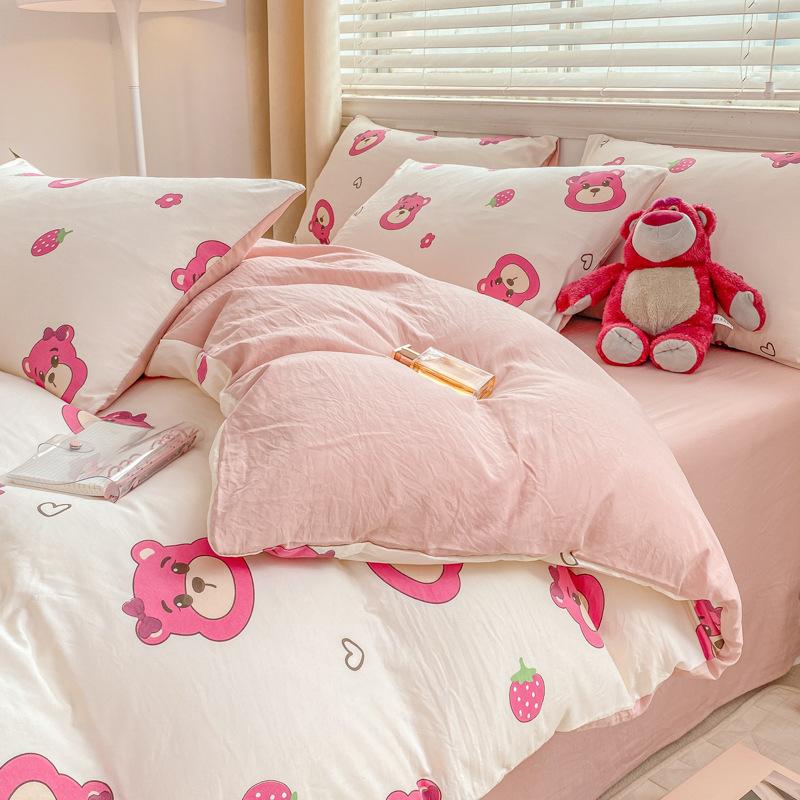 Class A Maternal And Infant Grade Small Fresh 100 Washed Cotton Four-Piece Set Student Dormitory 3Pcs Set Polished Cotton Full Quilt Cover Hat