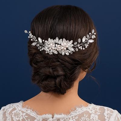 Luxury Alloy Pearl Hair Combs Flower Hand Woven Toothed Insert Comb Jewelry Sparkling Bridal Headpiece Bride
