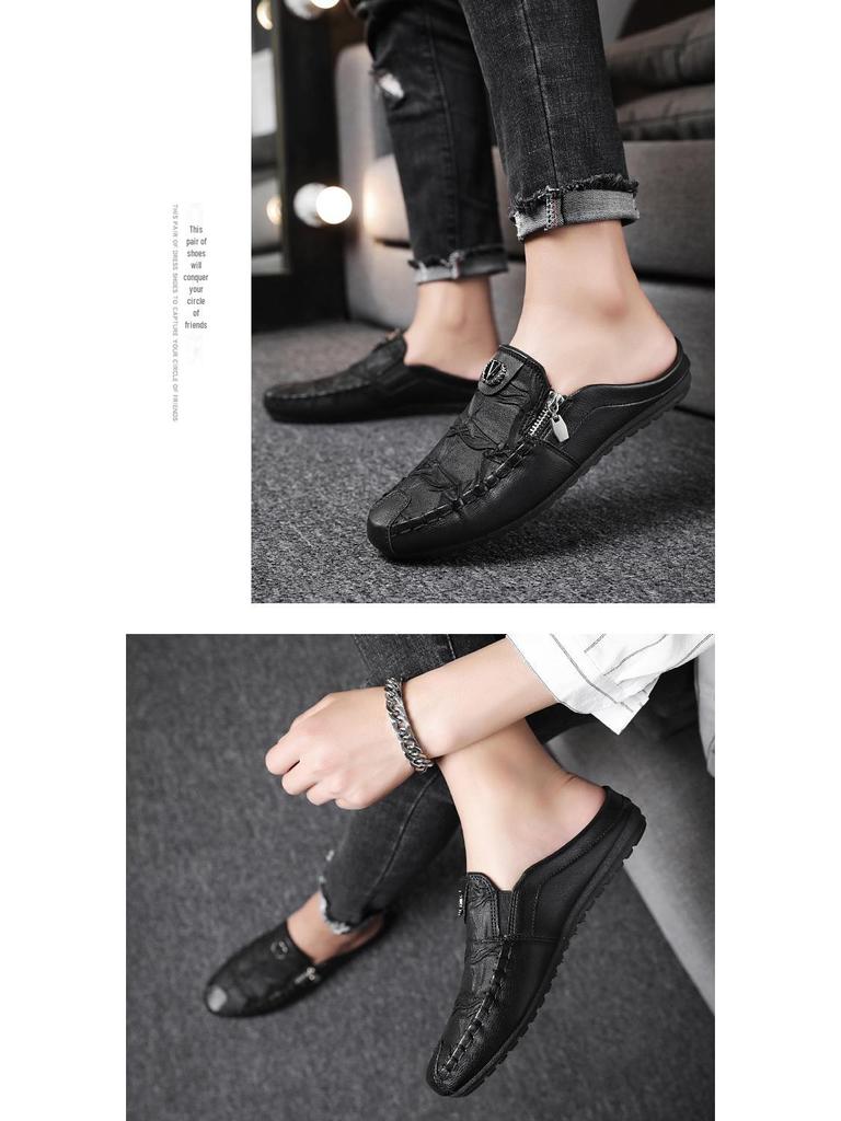 Men's Retro Leather Slip-On Driving Shoes with Zipper