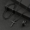 Enhance Men'S Charm: 3pcs Alloy Zircon Set. The Necklace, Bracelet and Ring with Cross Elements Are Stylish and Versatile.