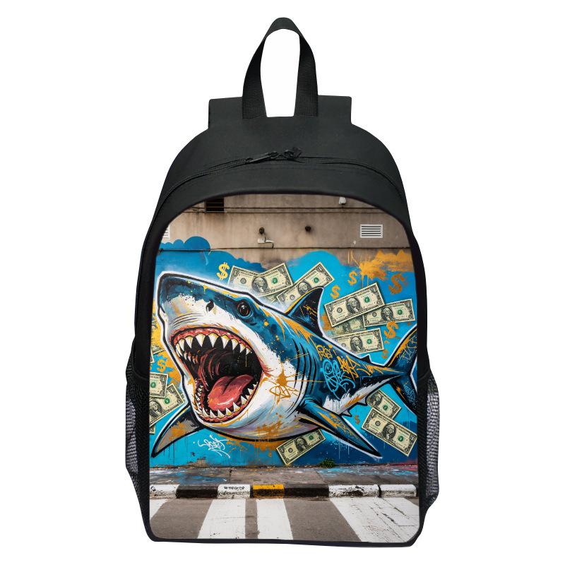 Shark Underwater World Eagle Print Backpack for Kids, Cartoon Double Shoulder School Bag, Lightweight Casual Daypack