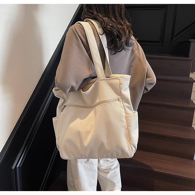 Corduroy bag women's large-capacity new summer casual shoulder bag versatile college student tote bag