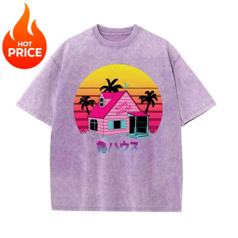 Dragon Ball Master Roshi Men Summer Washed T-shirt Harajuku Vintage Streetwear Oversized Women Casual Short-sleeved Tee Top