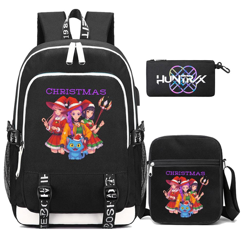3Pcs/set Anime Kpop Demon Hunters Printed Backpack with Shoulder Bag Pencil Case for Teenager Girl Boy Bookbag Large Capacity Waterproof Travel Bag