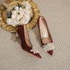 Main wedding shoes women's satin bridal shoes 2024 new French high heels Chinese wedding dress Xiuhe two wear not tired feet