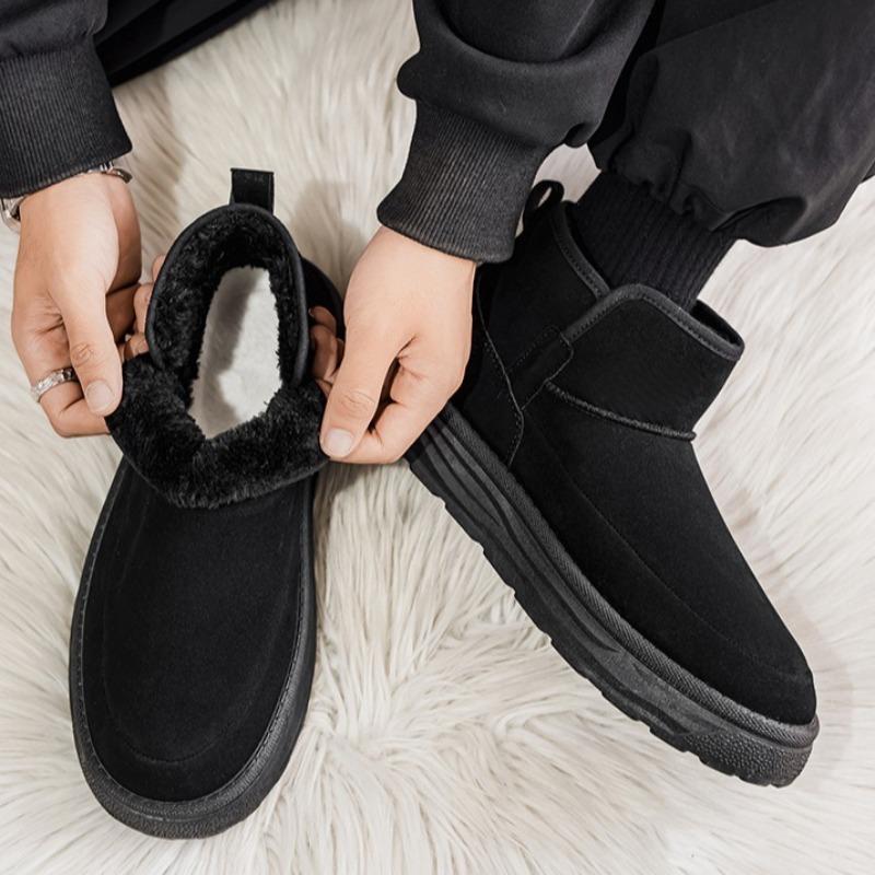 Men Fur Integrated Snow Boots Fleece Lined Cold Proof Warm Chunky Cotton Shoes
