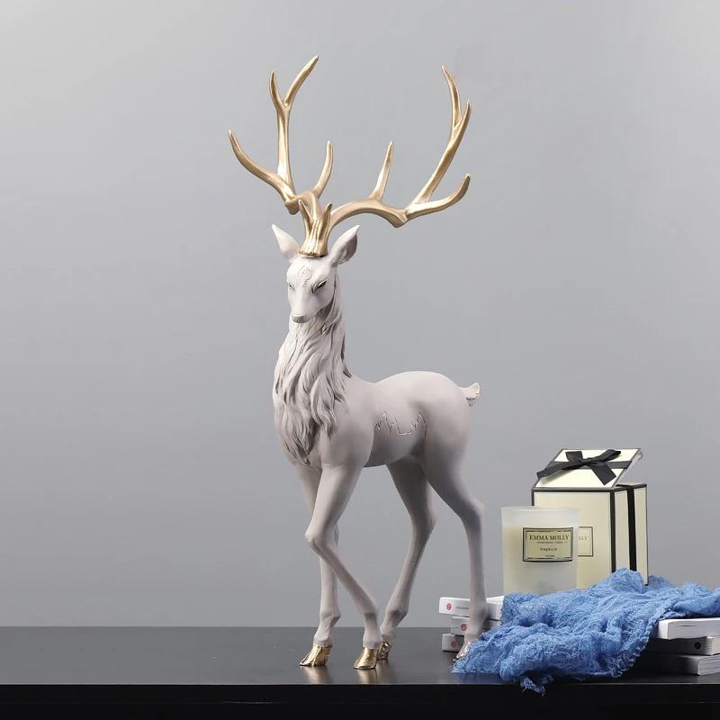 2025 New Deer Decoration Reindeer Ornaments Resin ELK Sculpture For Living Room Luxury Nordic Home Decor Sculptures Figurines