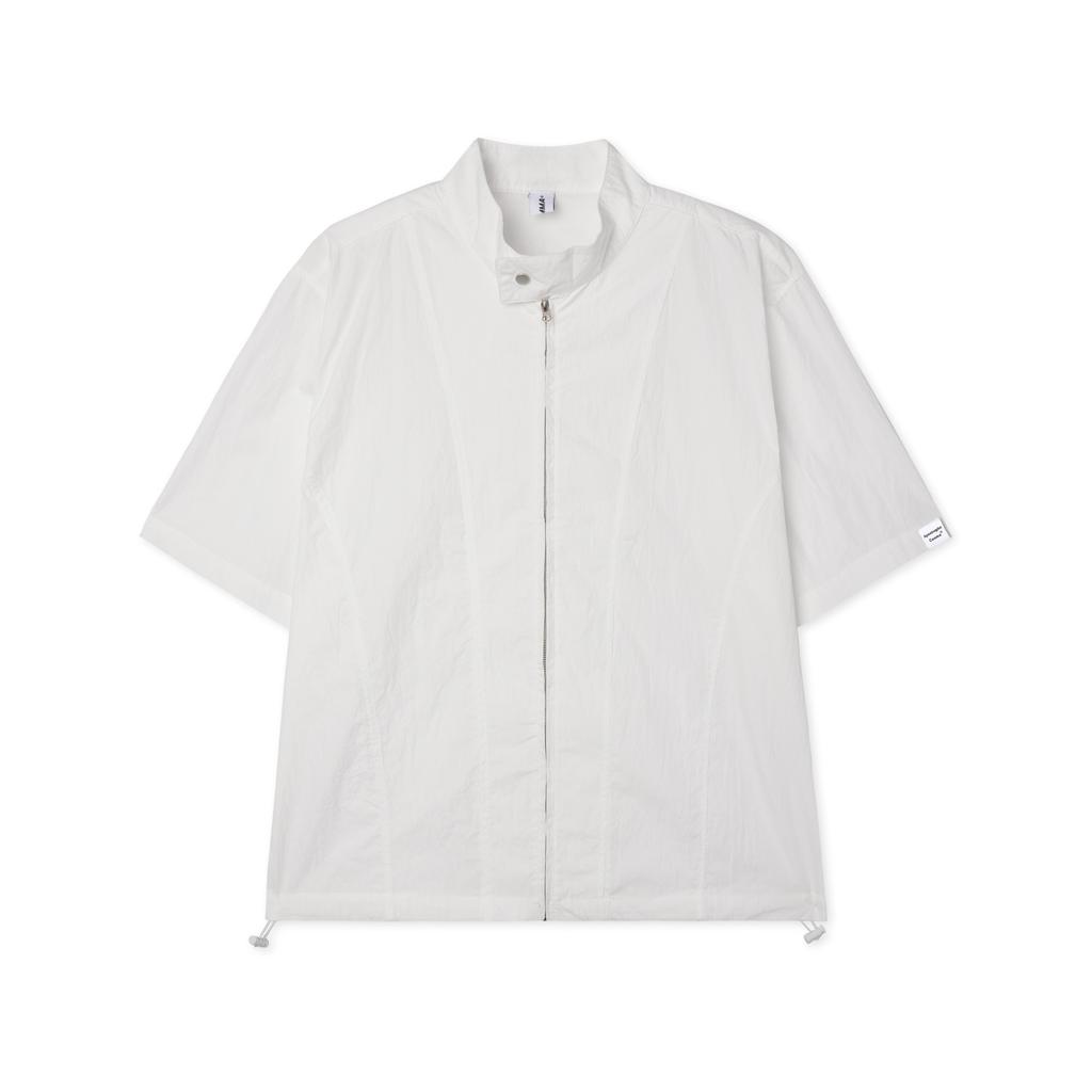 APOSTROPHE COMMA Reversible Label High-Neck Zip-Up Short-Sleeve Shirt_Dark Gray