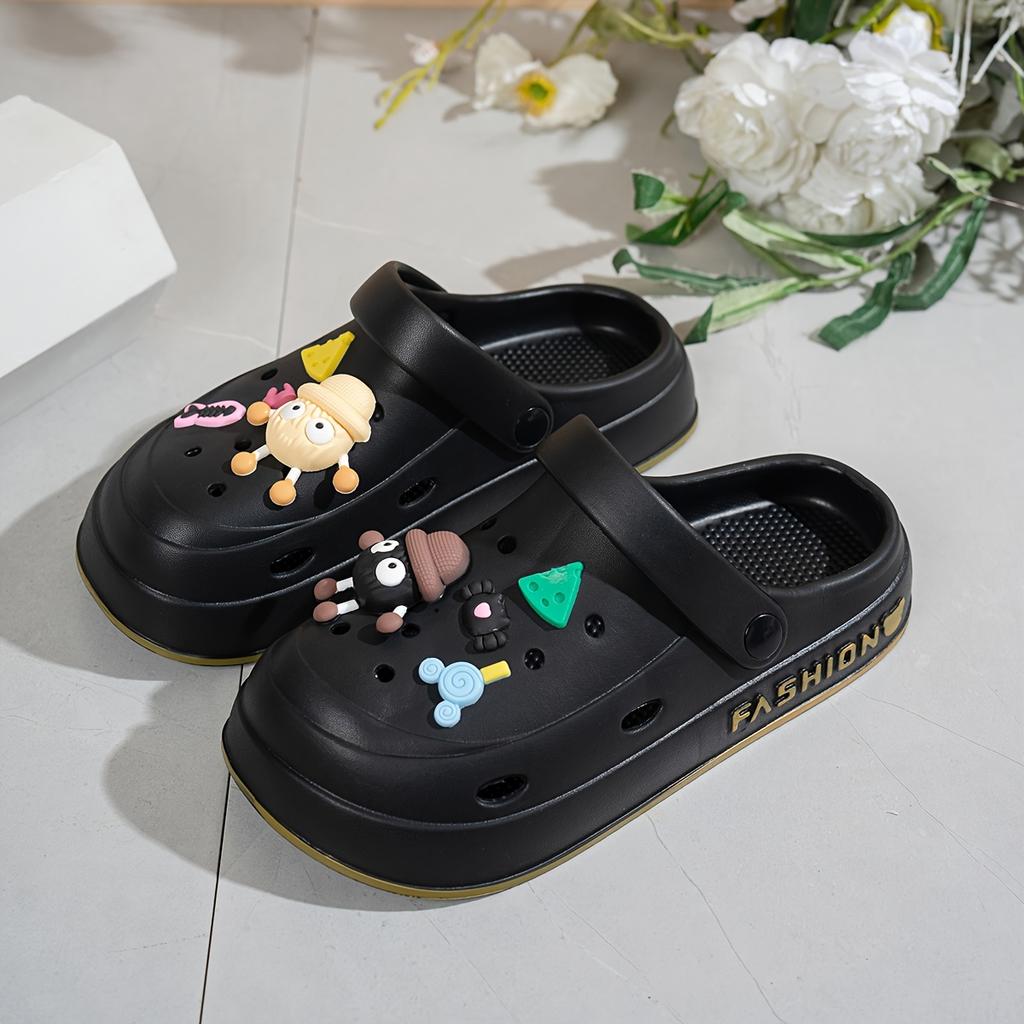 Women's Summer Casual Clogs Cute Cartoon Shoe Charms Height Increasing Non‑Slip Indoor Outdoor Slippers for Beach