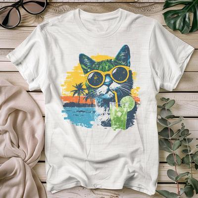 Retro Cat Beach T-Shirt: Funny Summer Graphic Tee