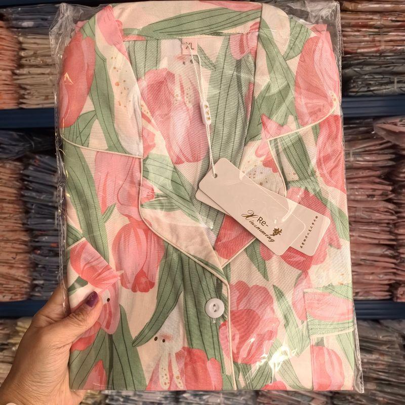 Summer Pajamas Women's Cotton Silk Short Sleeve Thin Suit K-style Homewear Cute Student Loose Plus Size Can Be Outwear