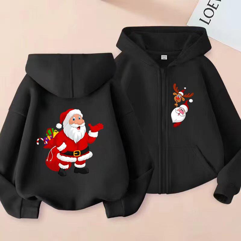 Christmas Gift Kids Printed Hooded Cardigan Fashion Boys and Girls' Shirt Spring and Autumn Casual Sports Shirt