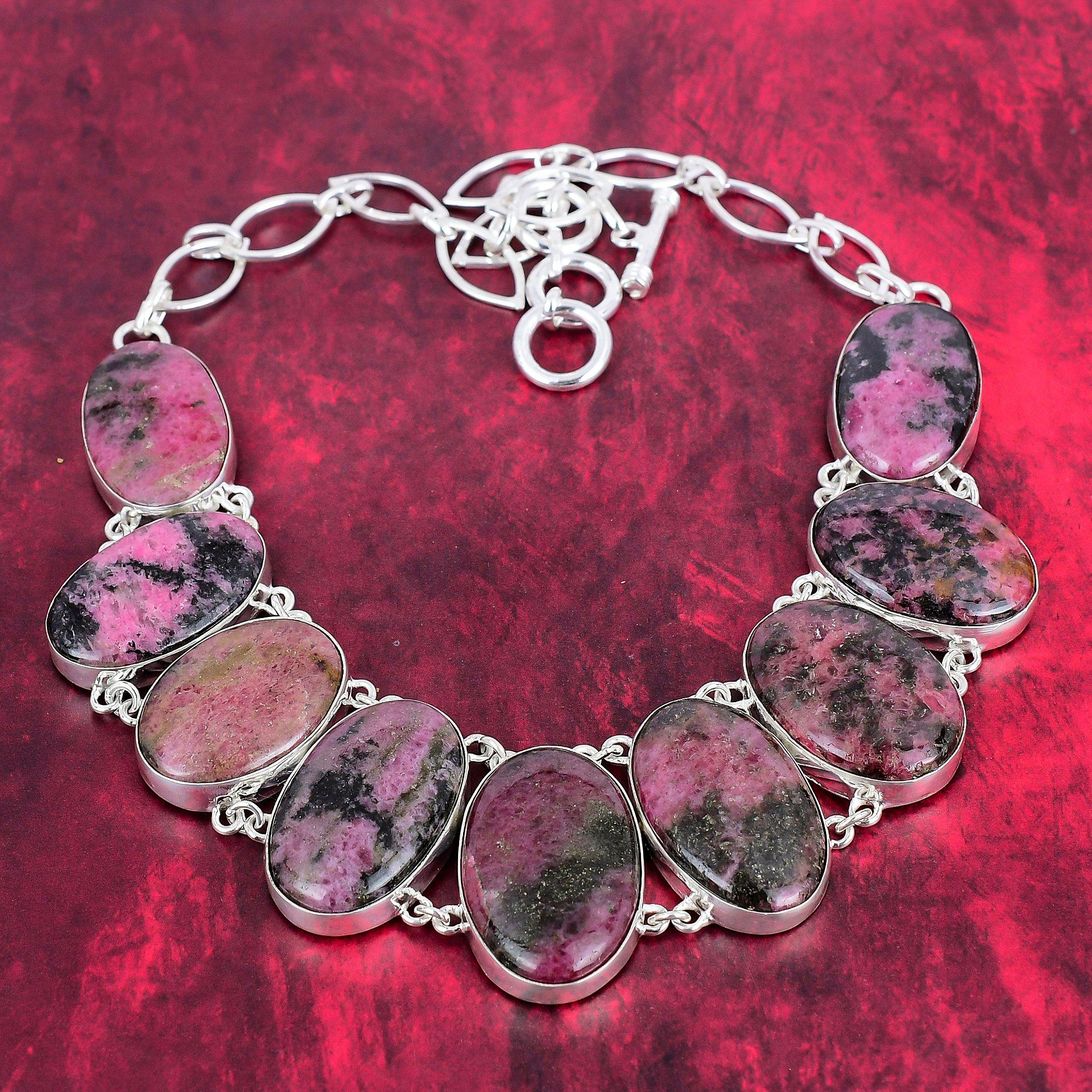

Ожерелье из натурального родонита, ожерелье из чистого серебра 925 пробы ручной работы из настоящего драгоценного камня, подарок жене, антикварные ювелирные изделия Adjustable with 18 inches розовый