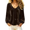 Women's V-Neck Long Sleeve Top Casual Basic Blouse for Fall Winter Spring Everyday Wear