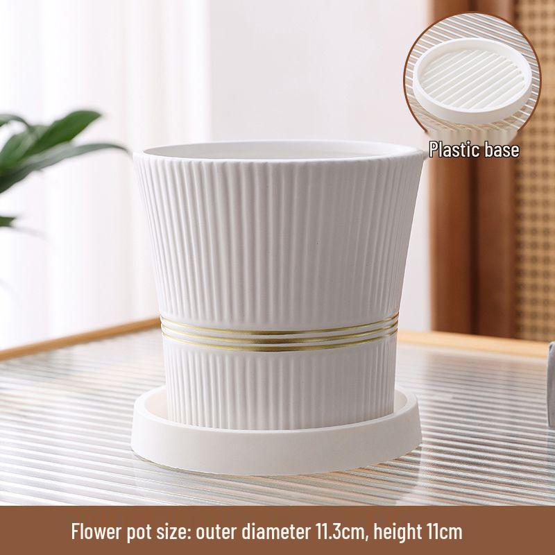 Ceramic Flower Pot with Tray for Orchids and Succulents