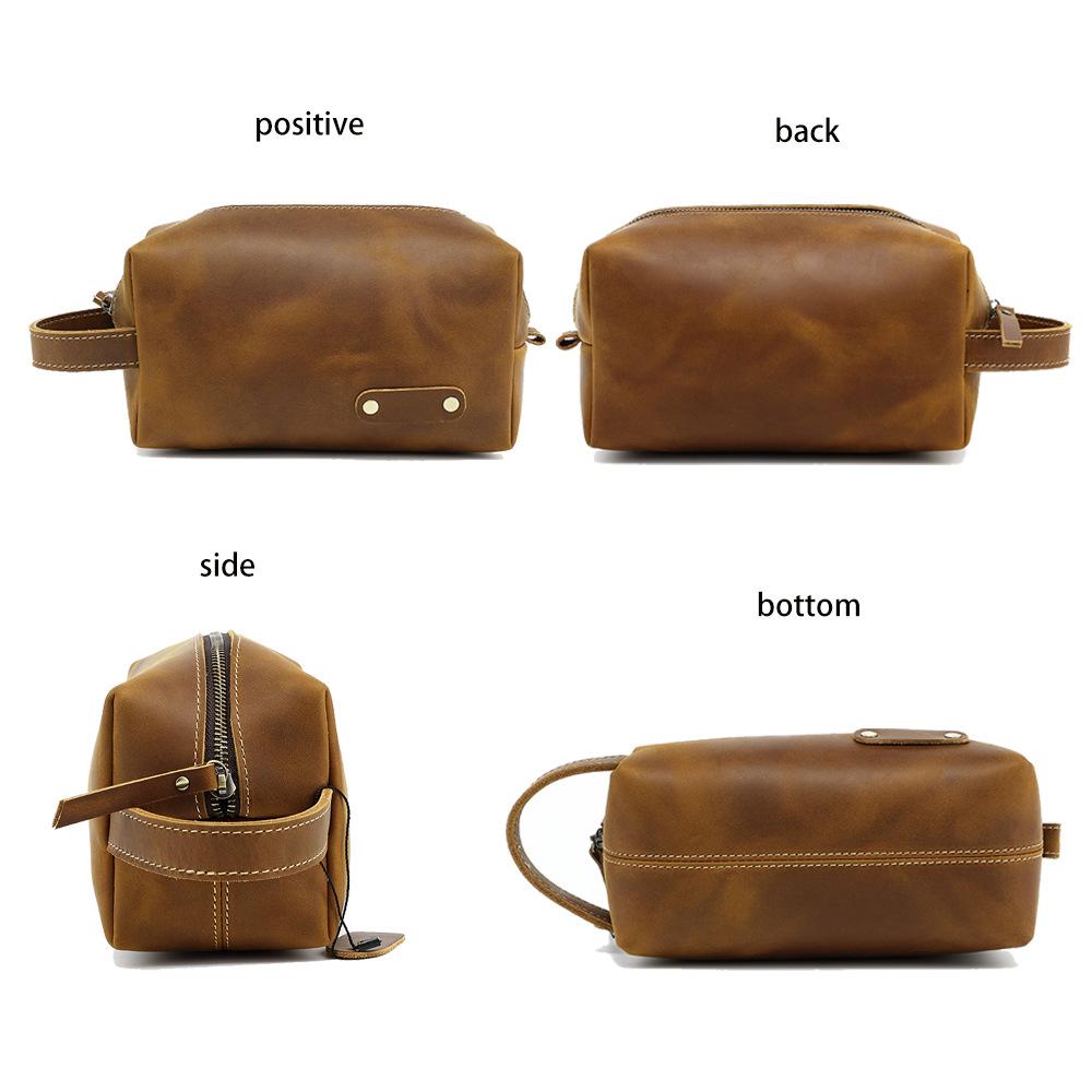 Genuine Leather Luxury Shaving Dopp Kit Bag with Zipper Soft Handle Large Capacity Blank for Men's Travel Toiletries Storage