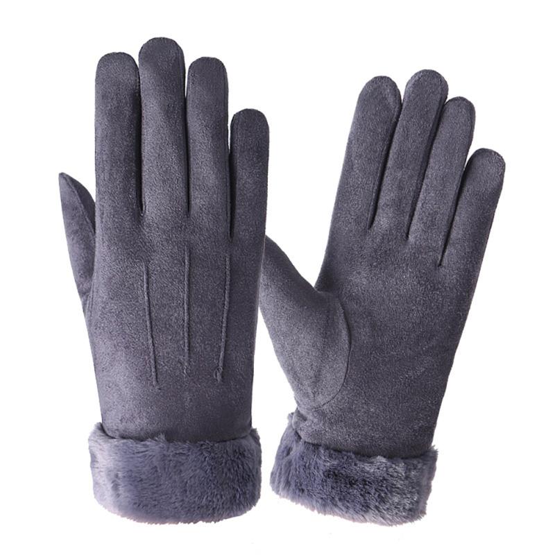 Women Winter Gloves Suede Leather Non-slip Touch Screen Warm Thick Gloves With Fur For Outdoor