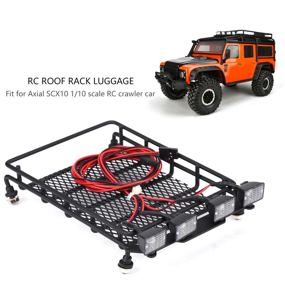 Middle Size Roof Rack Luggage With LED Lights Quadrate for SCX10 110 RC Car (4 White)