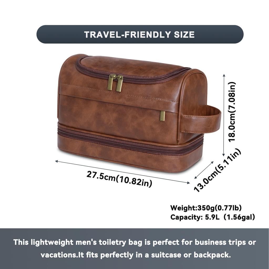 Borsa da Viaggio Grande in Pelle per Articoli da Toeletta con Gancio, Essenziale da Viaggio, Dopp, Rasatura, Grooming, Regalo per Kit da Rasatura, Borsa da Uomo, Gancio, Kit, Kit da Uomo, Papà,