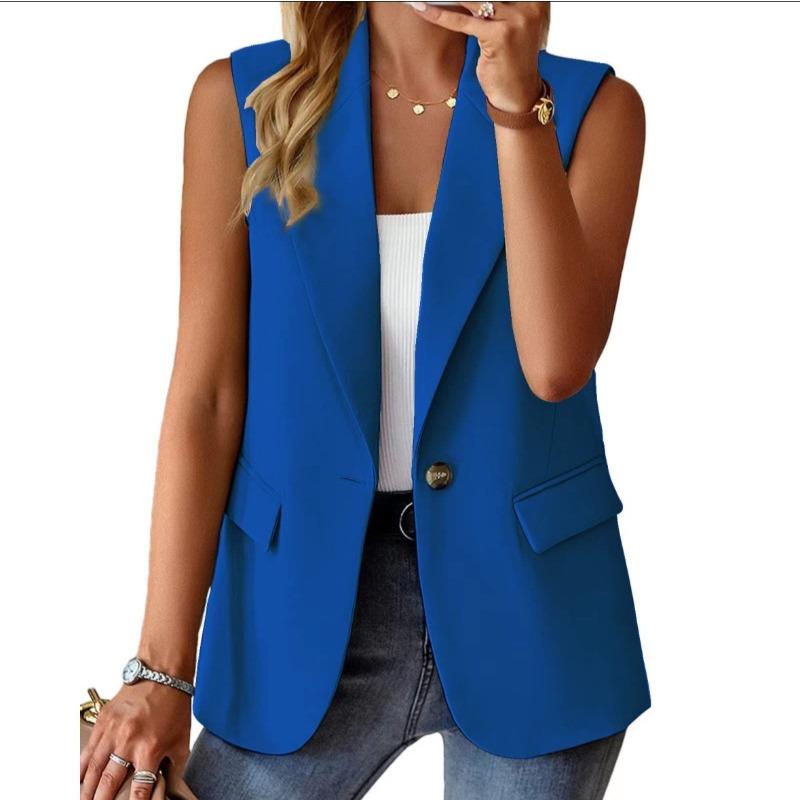 JPNTKY Women's Vintage Casual Solid Color Print Sleeveless POLO Neck Jackets & Coats