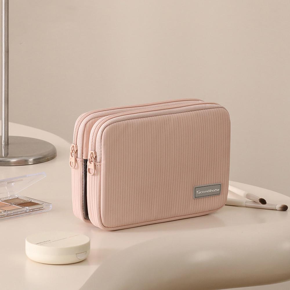 Portable Large Capacity Makeup Bag, Waterproof Toiletry Pouch with Compartments Wrinkle Cosmetic Organizer