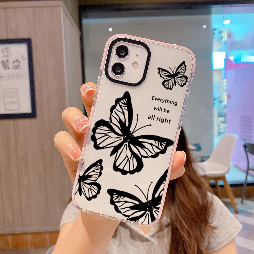 Europe and the United States Hot-selling Anti-drop Tpu Transparent Mobile Phone Case Iphone15pro English Butterfly Mobile Phone Case Apple 17 Soft