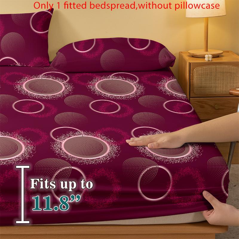 1 Simple Modern Circular Geometry Printed Matte Fitted Sheet, Bedroom Printed Bed Cover, Bedding (Excluding Pillowcases)
