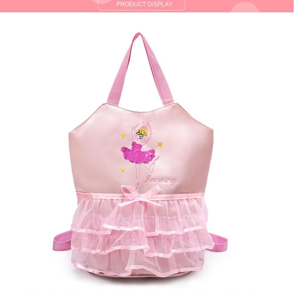 Girls Pink Ballet Dance Bag Students Backpack Embroidered Ruffled Handbag Children Ballerina Bag Kid Gymnastics Backpack