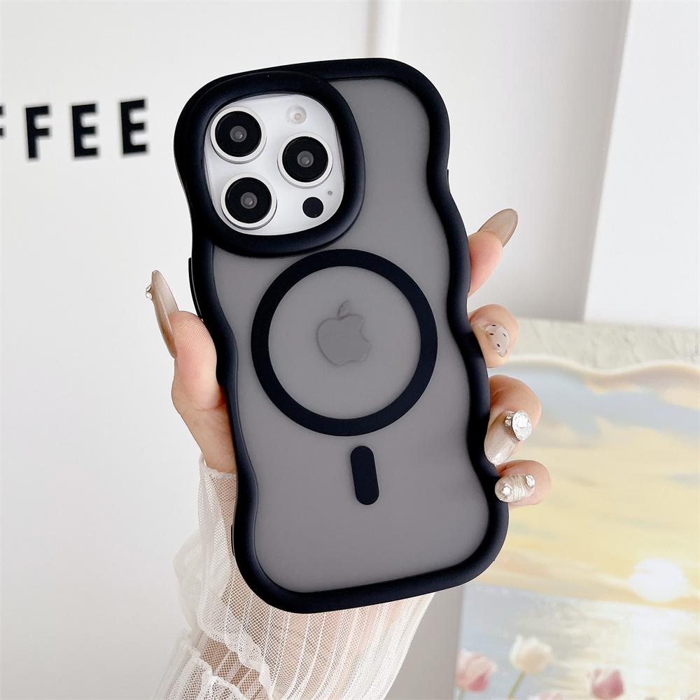 For Magsafe Matte Curly Wave Phone Case For iPhone 16 12 13 14 15 Pro Max Luxury Magnetic Wireless Charging Frosted Back Cover