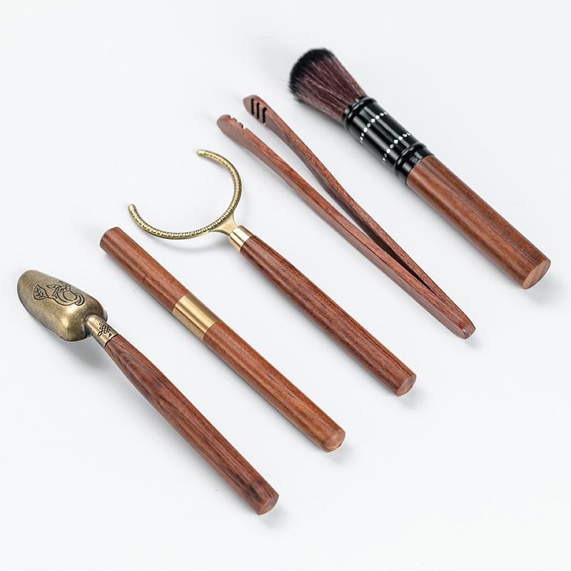 5Pcs/Set Tea Ceremony Heat-Resistant Kung Fu Tea Tools Wooden Chinese Gongfu Teaspoon Tea Tong Needle Set Tea Room Supplies