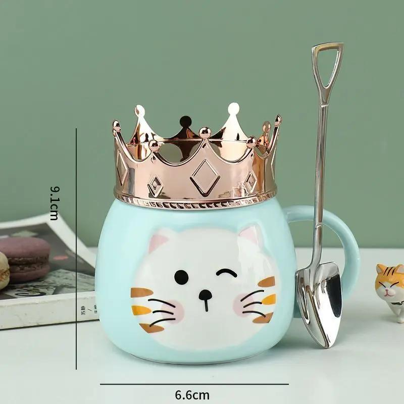 Hrnček s držákem na mobilní telefon ve tvaru korunky, Kreslený keramický hrnek s kočkou, Vysoce hodnotné dívčí sklenice na vodu, Dárkové nápojové nádobí
