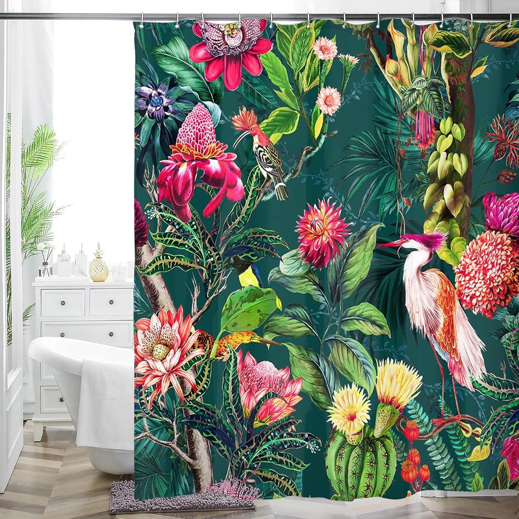 Bohemian Flower Bathroom Curtain Colorful Boho Floral Print Beautiful Bright Polyester Fabric Cloth Shower Curtain for Bathroom