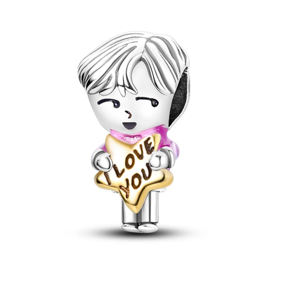 Copper Boy Girl Couple Lovers Beads Charms Zirconium Dangle Fit Original Bracelet Charms Jewelry Women Diy