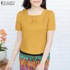 Women Summer Square Collar Casual Short Sleeve Blouse