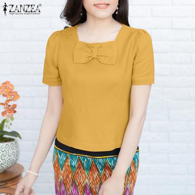 Women Summer Square Collar Casual Short Sleeve Blouse