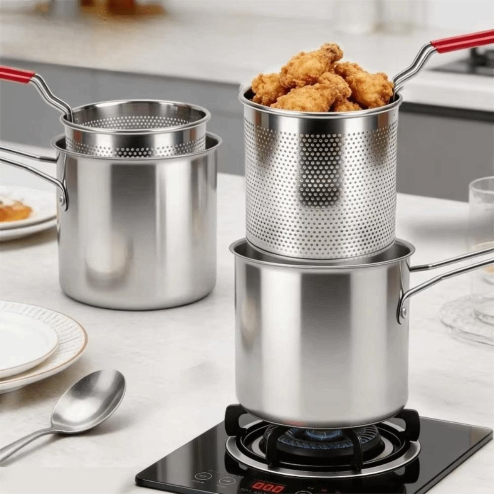 Stainless Steel Deep Fryer Pot Heat Resistant Handle Oil Fryer Pot  Home Kitchen Cooking