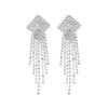 Geometric Square Shiny Rhinestone Long Fringed Earrings