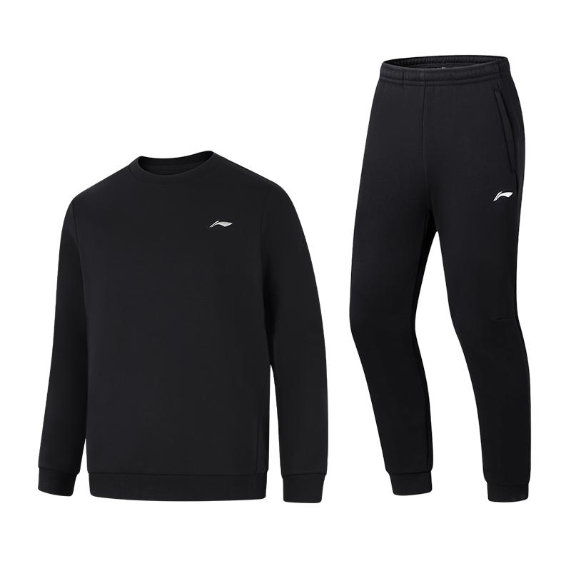 Li Ning Sports Lifestyle Series Fitness Series Fleece Lined Pullover Sweatshirt And Cuffed Warm Pants Casual Sports Set Men sets AWDVE41-1+AKLUC35-1
