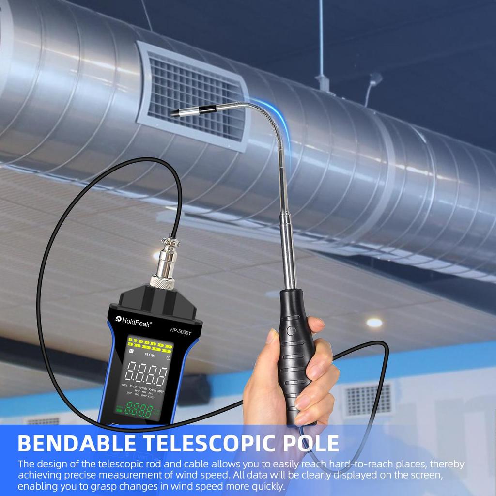 Handhold 5000Y Thermal Energy Induction Anemometer, Hot-Wire Airflow Sensor Measurement, Low Velocity Air Detection Tester Tools