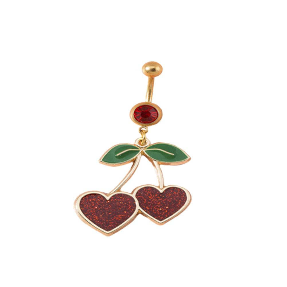 Women Navel Rings Loving Heart Cherry Shape Pendant Body Jewelry