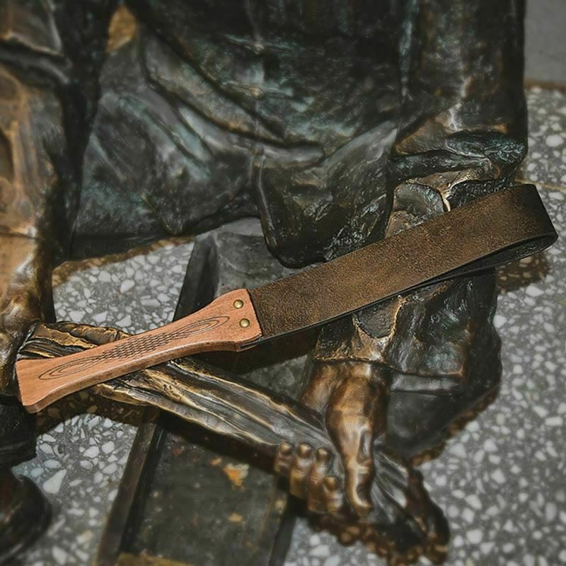 Bronze Leather Spanking Paddle Real Handle Impact Toy Paddles