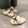 Home thick bottom non-slip fluffy slippers women's high value temperament bow cute cotton slippers