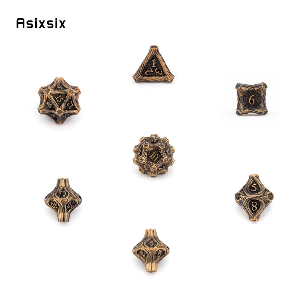 7 Pcs Yellow Tree Stump Root Metal Dice Solid Metal Polyhedral Dice Set Suitable for Role-Playing RPG  Board Game Card Game