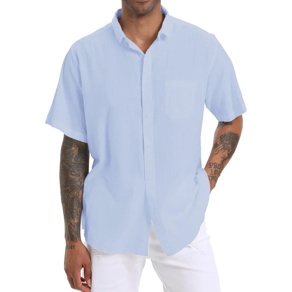 Lässiges Kurzarmhemd für Herren, einfarbig, mit Reverskragen, leicht, atmungsaktiv, stilvolles Hemd, Herren-Knopfleiste, Alltagskleidung