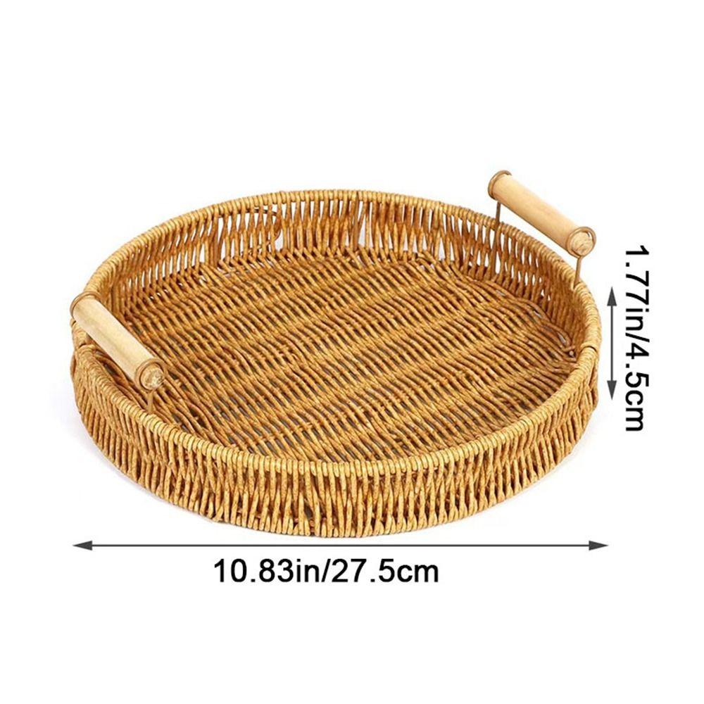 Handmade Round Rattan Storage Tray Plastic Bread Fruit Storage Tray Wicker Storage Baskets  Office