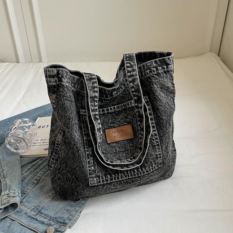 Retro skalbtas džinsinis krepšys, moteriškas naujas korėjietiškas „Harajuku“ krepšys per petį, kasdienis pirkinių krepšys
